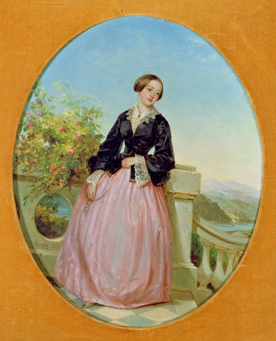 Una Giovane Donna su un Balcone, 1854 da Louis Lang